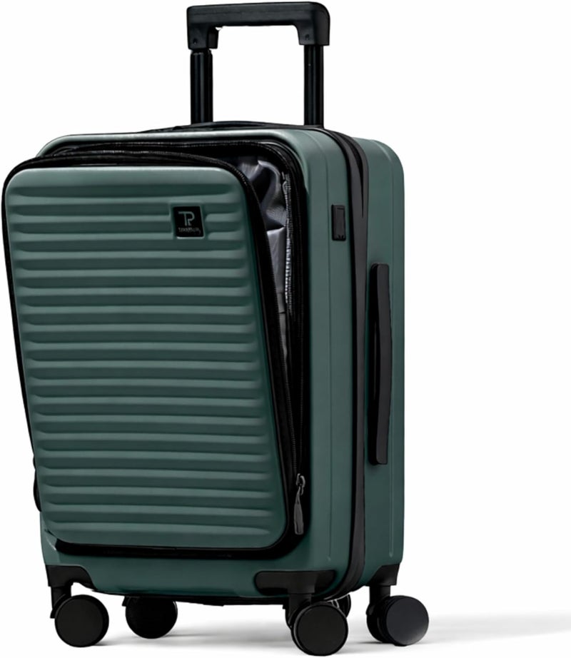 TEREPLUS 20-inch Carry On Luggage Suitcase with Laptop Compartment and USB Port - Dark Green - Image 1